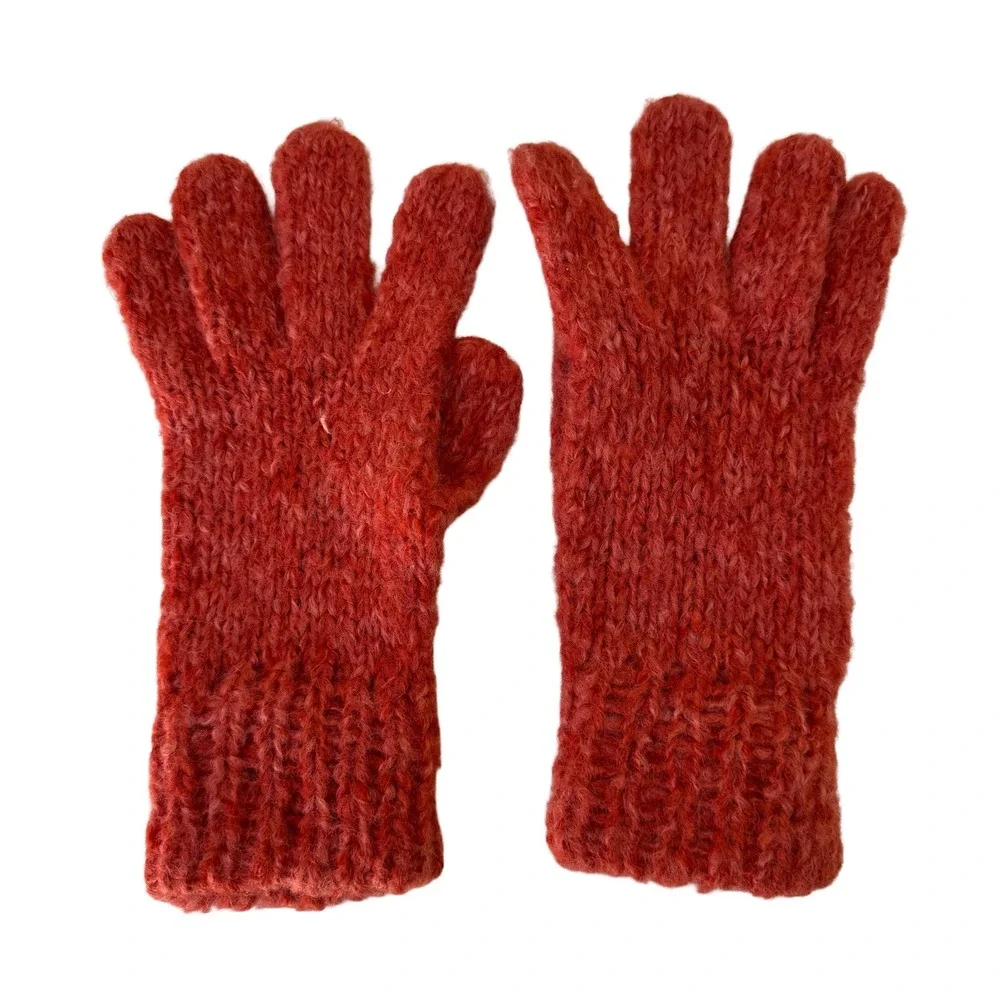 Gorpcore Cozy Orange Chunky Knit Wool Blend Gloves Ribbed Cuff Winter Unisex